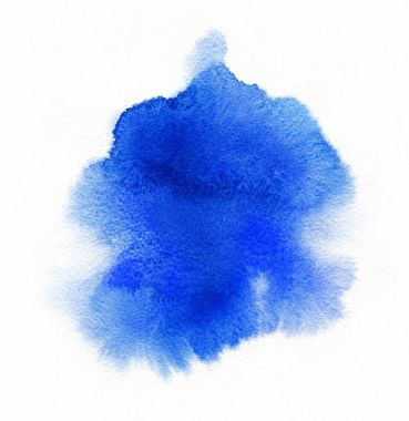 Suluboya. Beyaz suluboya kağıt üzerinde soyut mavi nokta.