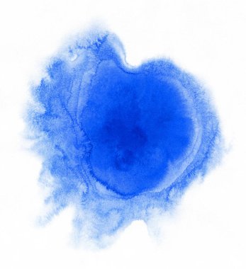 Suluboya. Beyaz suluboya kağıt üzerinde soyut mavi nokta.