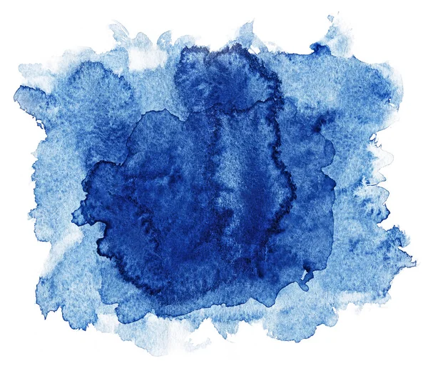 Suluboya. Beyaz suluboya kağıt üzerinde soyut mavi nokta.