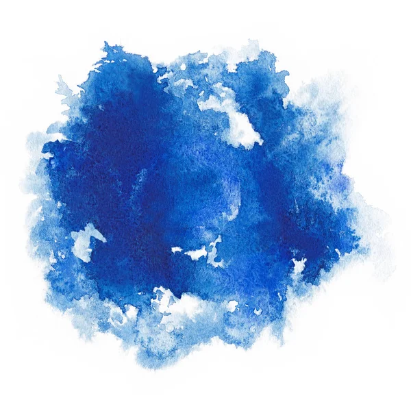 Aquarelle. tache bleue abstraite sur papier aquarelle blanc . — Photo