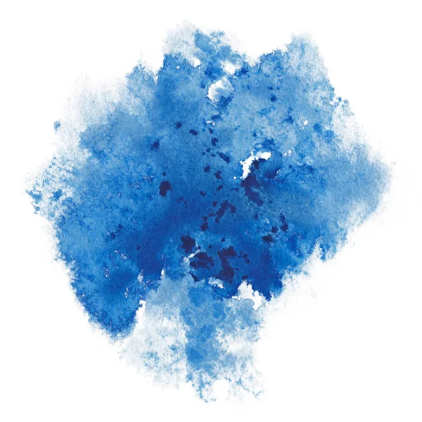 水彩画。白の水彩紙に抽象的なブルー スポット. — ストック写真