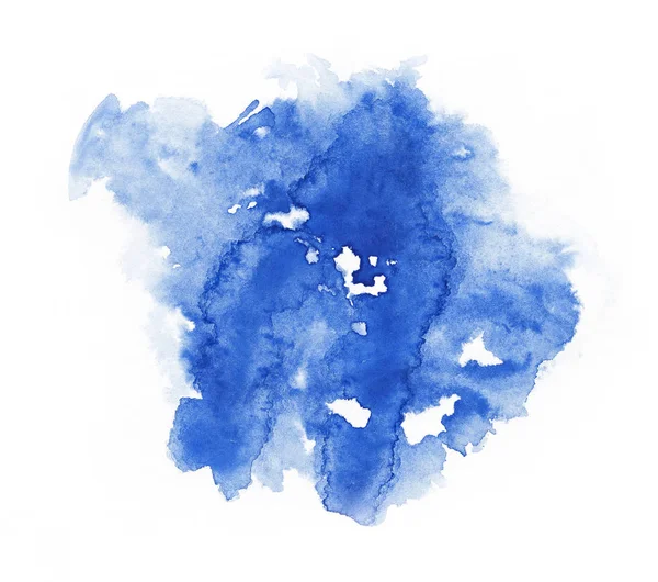 Aquarelle. tache bleue abstraite sur papier aquarelle blanc . — Photo