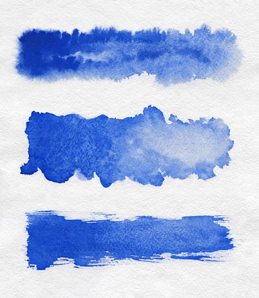 Aquarelle. Coups d'encre peints abstraits bleus sur papier aquarelle. Coups d'encre. Type plat coup de pinceau . — Photo