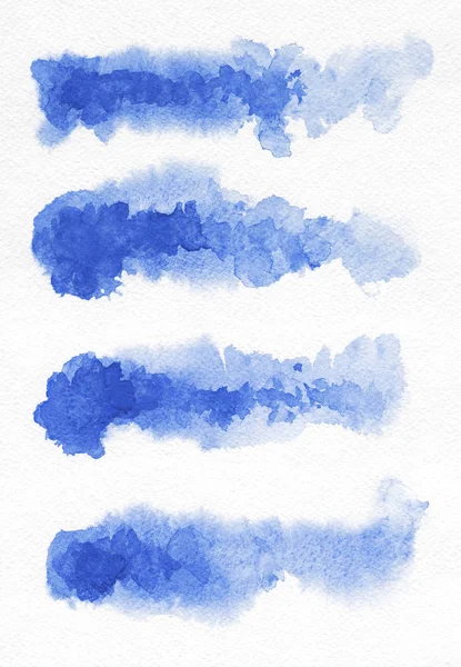 Watercolor. Blue abstract painted ink strokes set on watercolor paper. Ink strokes. Flat kind brush stroke. — Stock Photo, Image