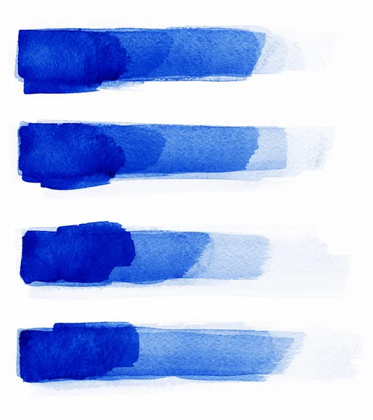 Suluboya. Mavi soyut boyalı mürekkep vuruşları suluboya kağıdı ayarlayın. Mürekkep vuruşlarını. Düz tür fırça darbesi. — Stok fotoğraf