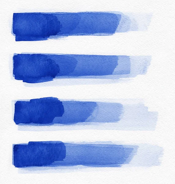 Akvarell. Blå abstrakt målade pennstreck på akvarellpapper. Pennstreck. Plant typ penseldraget. — Stockfoto