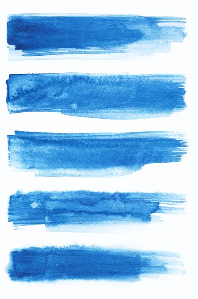 Aquarell. blau abstrakt gemalte Tuschestriche auf Aquarellpapier gesetzt. Tintenstriche. flache Art Pinselstrich. — Stockfoto