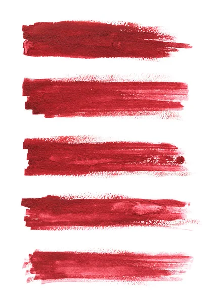 水彩画.在白色背景下分离的抽象红色水彩笔画集. — 图库照片
