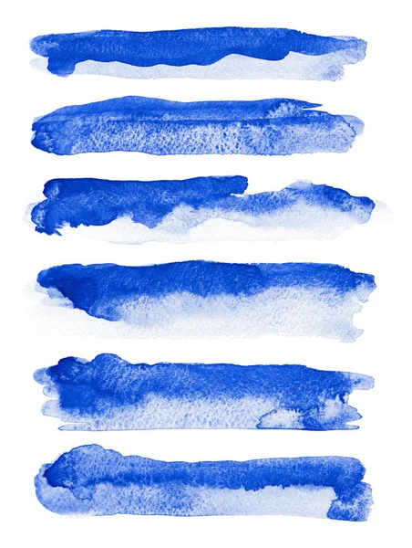 Aquarell. blau abstrakt gemalte Tuschestriche auf Aquarellpapier gesetzt. Tintenstriche. flache Art Pinselstrich. — Stockfoto