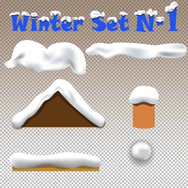 Schneekappen, Schneebälle und Schneewehen setzen ein. Winterset Dekorationselement. Vektorillustration — Stockvektor
