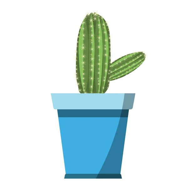 Potted söt kaktus vektor i blå blomma potten isolerad på vit bakgrund — Stock vektor