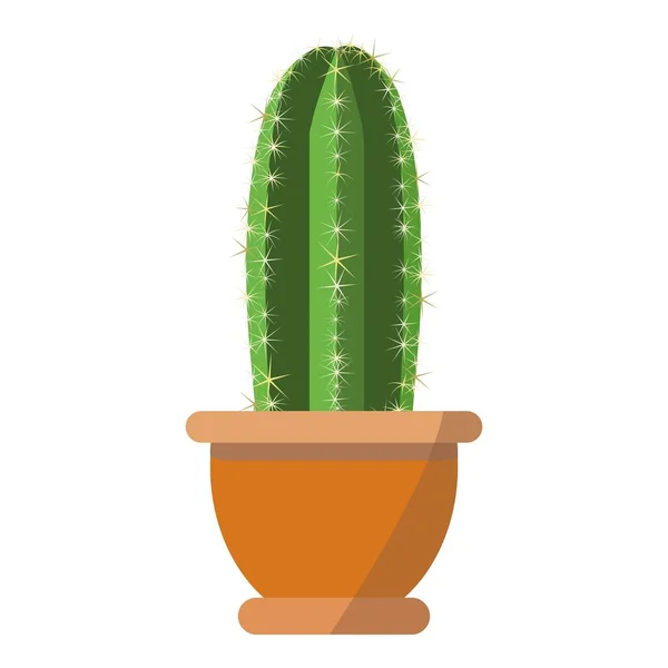 Stor grön kaktus växt vektor illustration i brun blomma kruka isolerad på vit bakgrund — Stock vektor