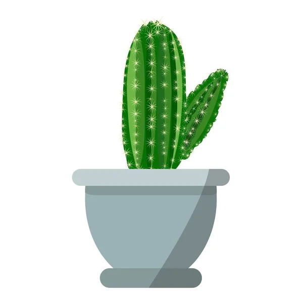 Söt grön kaktus växt vektor ikon i grå blomma kruka isolerad på vit bakgrund — Stock vektor