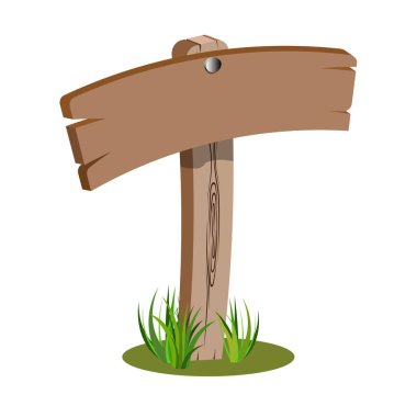 Tahta çizgi film boş vektör çizimi. Boş ahşap poster beyaza izole edilmiş