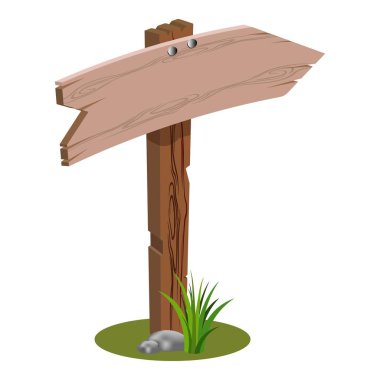 Tahta vektör karikatür ok boş işaret çizimi. Boş ahşap poster beyaza izole edilmiş