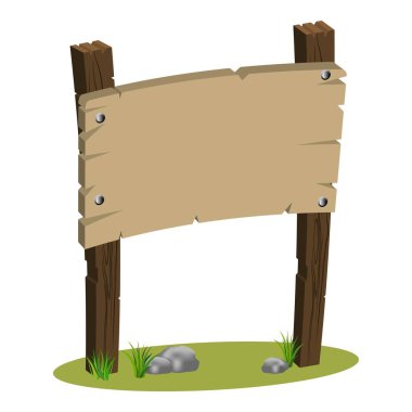 Tahta çizgi film boş vektör çizimi. Beyazda izole edilmiş boş ahşap pankart