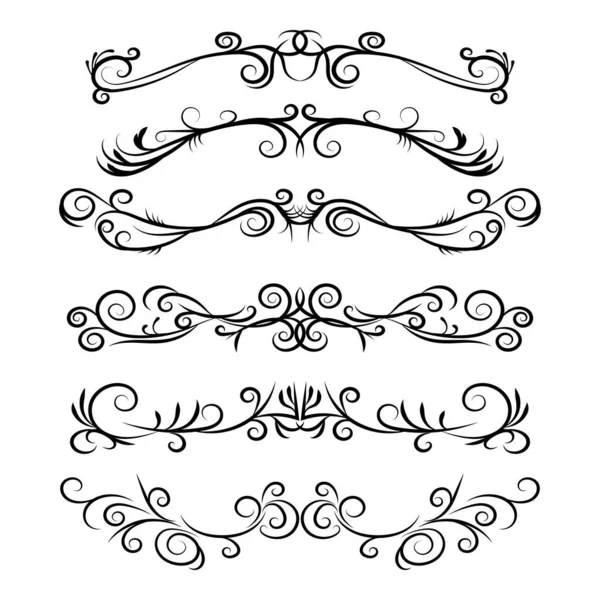 El çizimi vektör ayırıcılar. Dekoratif kaligrafik girdap çizgileri, kenarlar ve kıvrımlar. Tasarım elemanları 9