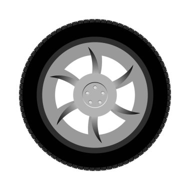 Moda alüminyum kenarı ve beyaza izole edilmiş yeni lastiği olan modern vektör araba tekerleği.