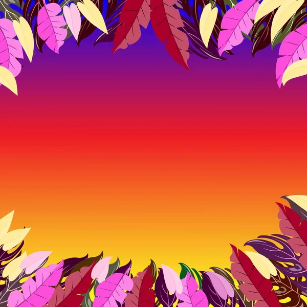 Parlak sıcak yaz gecesi yaprakları olan fütüristik tropikal yapraklı sıcak gece partisi posteri renkli arka plan.