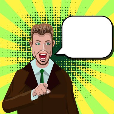 Klasik pop sanatçısı açık ağızla konuşuyor. El ve parmak ile işaret ediyor ve mesaj için köpürüyor.