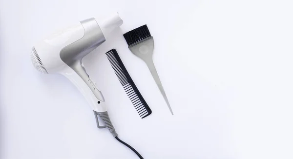 Set Professional Barber Hair Stylist Tools White Background — Stock Photo, Image