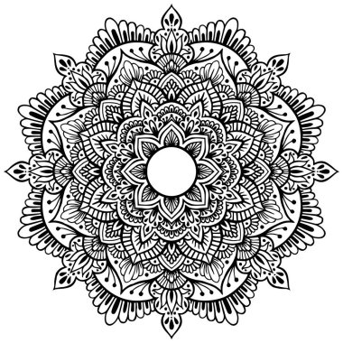 Mehndi, kına, dövme ve arka plan için çiçekli mandala dairesel desen. Etnik tarzda dekoratif süs. Kalem çizilmiş Doodle 'ın vektör illüstrasyonu