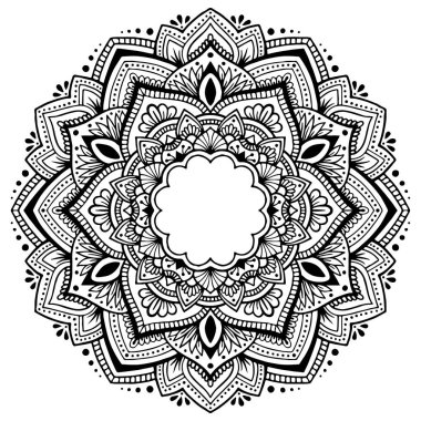 Mehndi, kına, dövme ve arka plan için çiçekli mandala dairesel desen. Etnik tarzda dekoratif süs. Kalem çizilmiş Doodle 'ın vektör illüstrasyonu