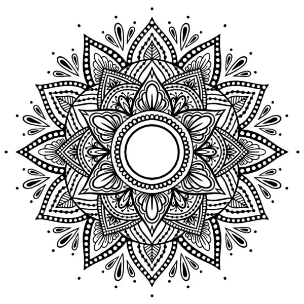 Adorno de círculo oriental étnico vectorial. Mandala floral abstracto blanco y negro — Vector de stock