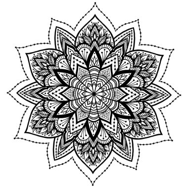 Modern yetişkin renkleri ya da dövme tasarımı için çiçeklerle süslenmiş yuvarlak bir süs. El çizimi Zen Doodle arkaplanı