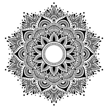 Modern yetişkin renkleri ya da dövme tasarımı için çiçeklerle süslenmiş yuvarlak bir süs. El çizimi Zen Doodle arkaplanı