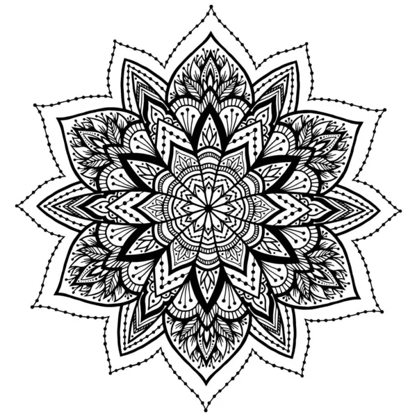 Adorno redondo con elementos florales para colorear adulto moderno inteligente o diseño de tatuaje. Fondo Zen Doodle dibujado a mano — Vector de stock