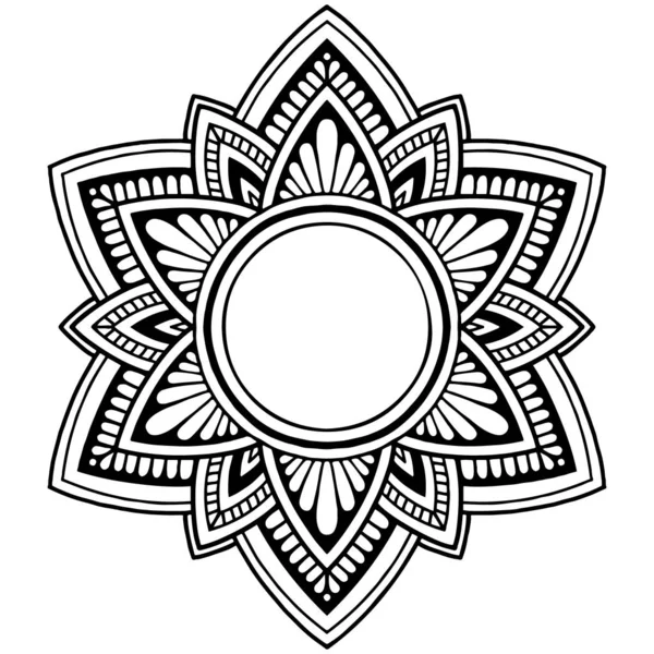 Mandala floral abstracto blanco y negro. Mandala de ilustración vectorial para mehndi, tatuaje, decoración, henna, postal, cubierta. Plantilla de yoga. Diseño Libro para colorear página antiestrés — Vector de stock