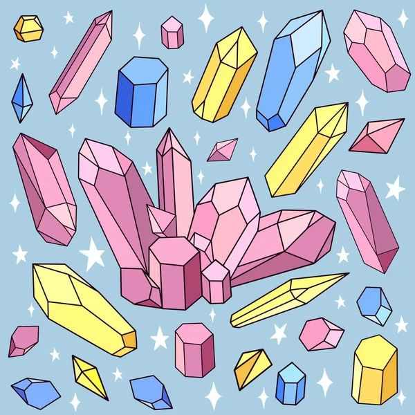 Gran Conjunto Vectorial Cristales Colores Piedras Preciosas — Vector de stock