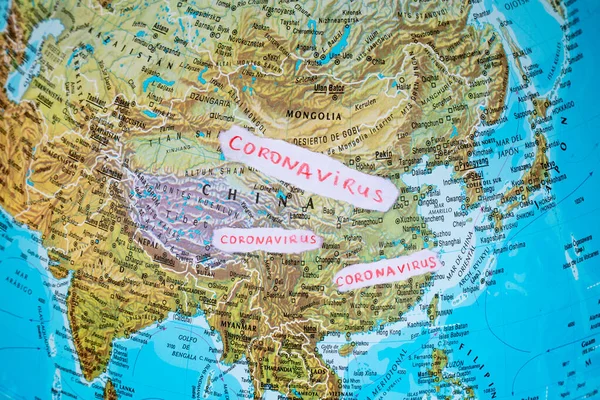 Covid-19 map of China Coronavirus contagion causing epidemic or threat. China 2019 2020 ncov outbreak and covid 19 contagion. Planetary image. Globe view from space.