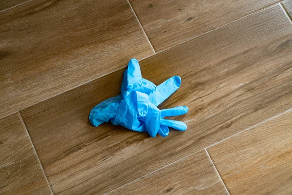 Covid Coronavirus Infection Control Concept Discarded Lying Floor Blue Disposable — Stock Photo, Image