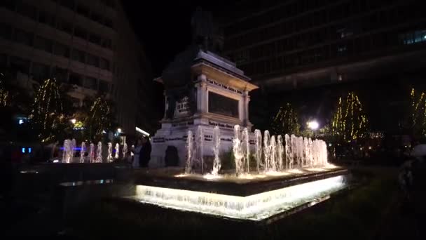 Grenade Espagne Janvier 2020 Isabelle Avec Statue Fontaine Christophe Colomb — Video