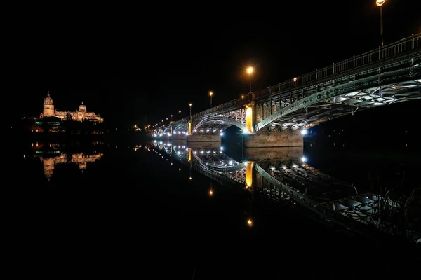 Ночной Вид Исторический Город Саламанка Нью Йорком Мостом Эстебан Кастилия — стоковое фото