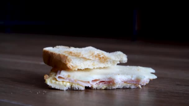 Sándwich Medio Comido Tirado Suelo Sandwich Desechado Tirado Basura Concepto — Vídeo de stock