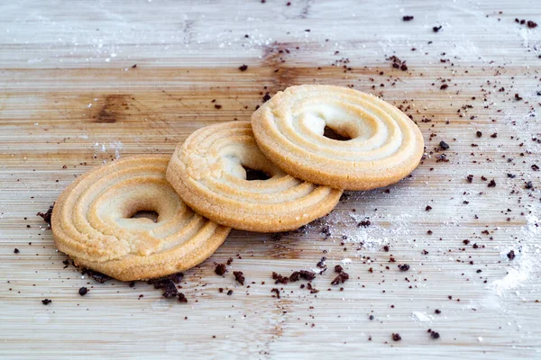 Pastelaria Caseira Biscoitos Biscoito Bagel Uma Mesa Madeira Bolinhos Biscoito — Fotografia de Stock