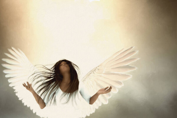 Angel wings woman soft background painted