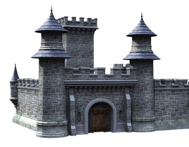 Köşe İzleme Kuleleri ve Asma Köprüsü olan 3D Fantezi Kalesi