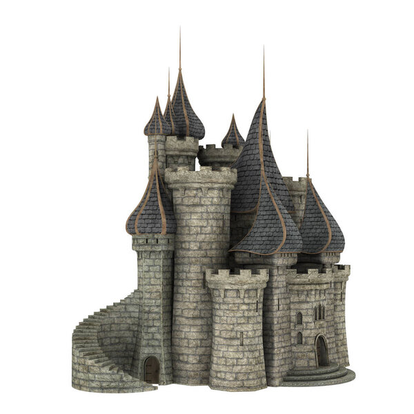 Kingdom Castle Parts - 3D Chapel and Winding Towers Side