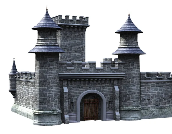 Zamek Fantasy Narożnymi Wieżami Obserwacyjnymi Mostem Zwodzonym Zdjęcie Stockowe