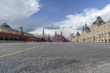 Moscow, Russia, April 5, 2020. Coronavirus Quarantine, Covid-19 in Moscow Empty Red Square clipart