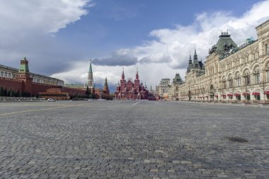 Moscow, Russia, April 5, 2020. Coronavirus Quarantine Covid-19 in Moscow Empty Red Square clipart