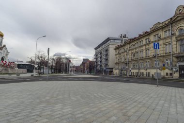 Moscow, Russia, April 5, 2020. Coronavirus Quarantine, Covid-19, in Moscow. Empty streets in the city center. clipart