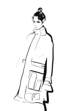 Moda kızı illüstrasyonu siyah beyaz