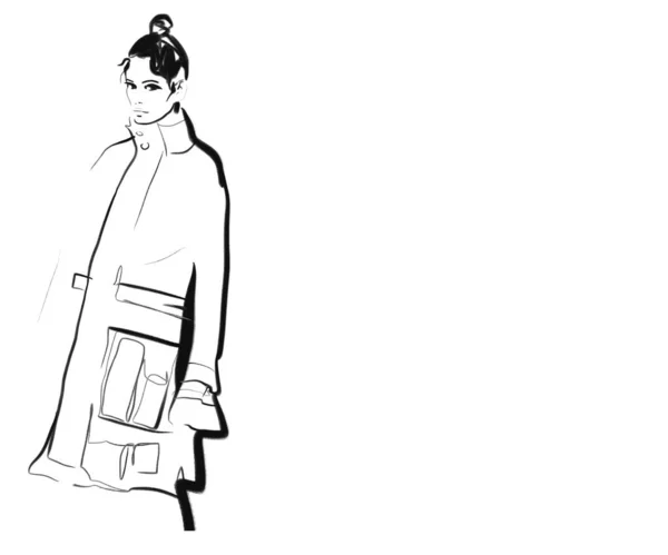 Mode Mädchen Illustration Schwarz Und Weiß — Stockfoto