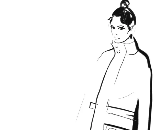 Fashion Meisje Illustratie Zwart Wit — Stockfoto