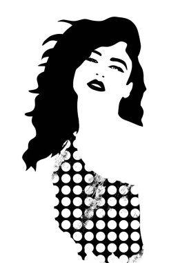 Klasik kadın illüstrasyonu siyah beyaz